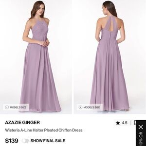 Azazie Purple Pleated A-Line Halter Dress